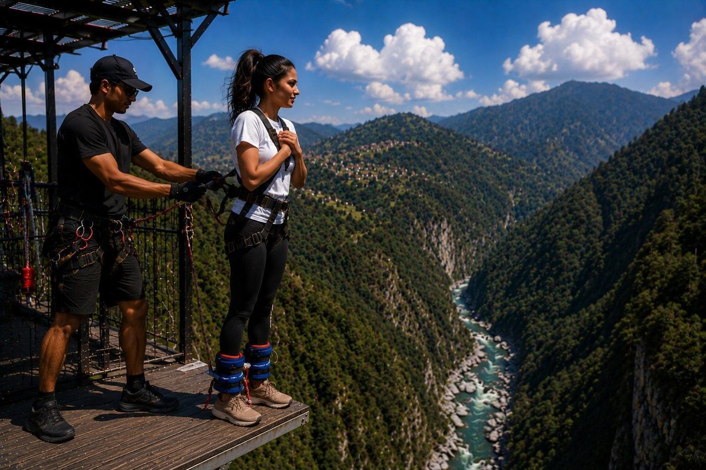 Bungee jumping adventure landscape in Nepal