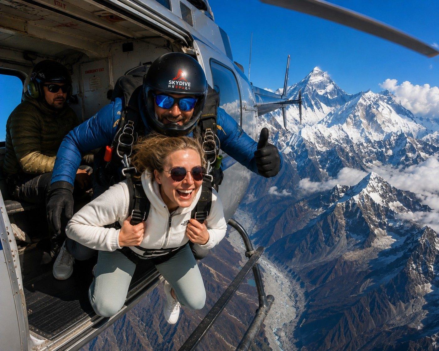 Tandem skydiving above Pokhara and Phewa Lake